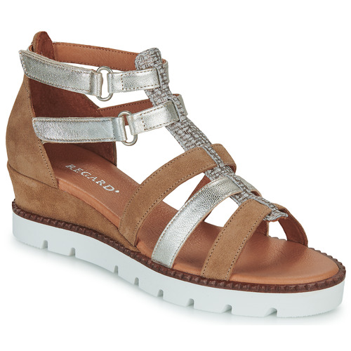 Schuhe Damen Sandalen / Sandaletten Regard ROME V2 CROSTA TAN Braun / Silbern