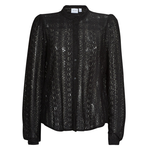 Kleidung Damen Tops / Blusen Vila VICHIKKA LACE L/S SHIRT Schwarz