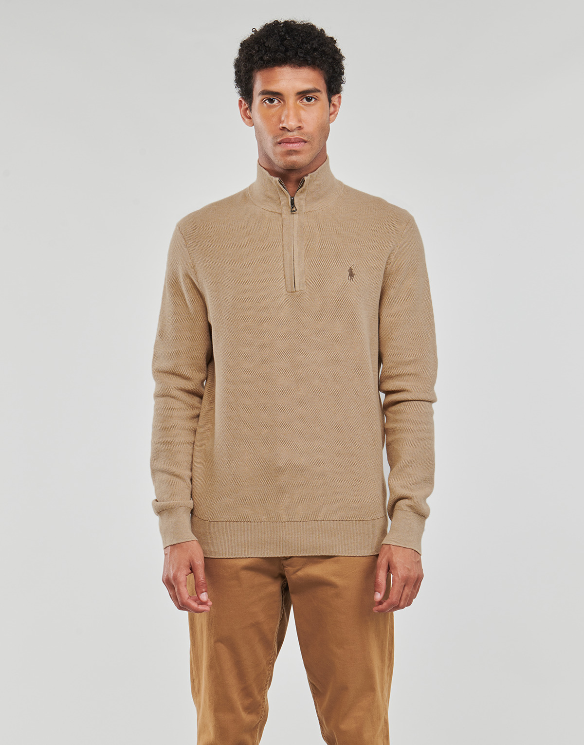 Kleidung Herren Pullover Polo Ralph Lauren PULL DEMI ZIP EN COTON TEXTURE Camel