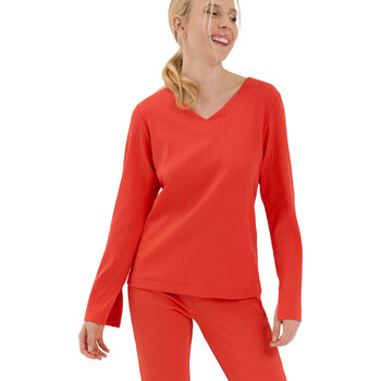 Kleidung Damen Pyjamas/ Nachthemden Lisca Top Pyjama V-Ausschnitt Langarm Lucky  Cheek Orange