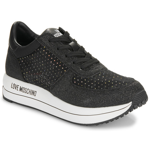 Schuhe Damen Sneaker Low Love Moschino STRASS MESH & GLITTER Schwarz