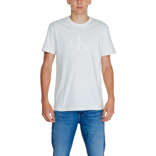 Kleidung Herren Langärmelige Polohemden Calvin Klein Jeans MONOLOGO APPLIQUE J30J325916 Weiss