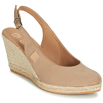 Schuhe Damen Leinen-Pantoletten mit gefloch Betty London TECHNO Beige