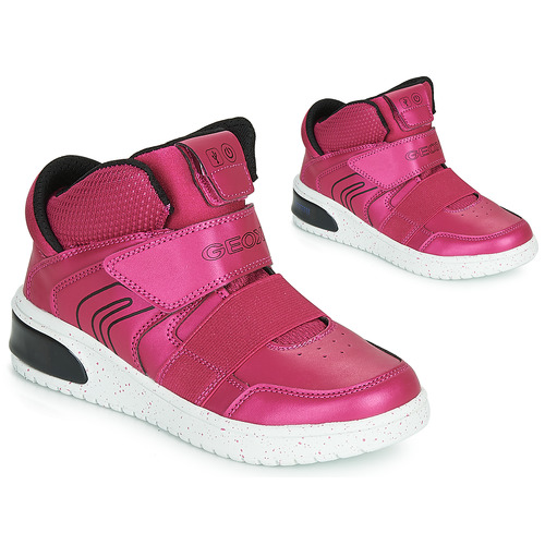 Sko Pige Høje sneakers Geox J XLED GIRL Pink /  fuchsia / Sort / Led