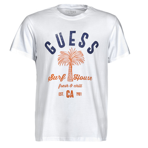 textil Herre T-shirts m. korte ærmer Guess SURF HOUSE CN SS TEE Hvid / Blå / Marineblå