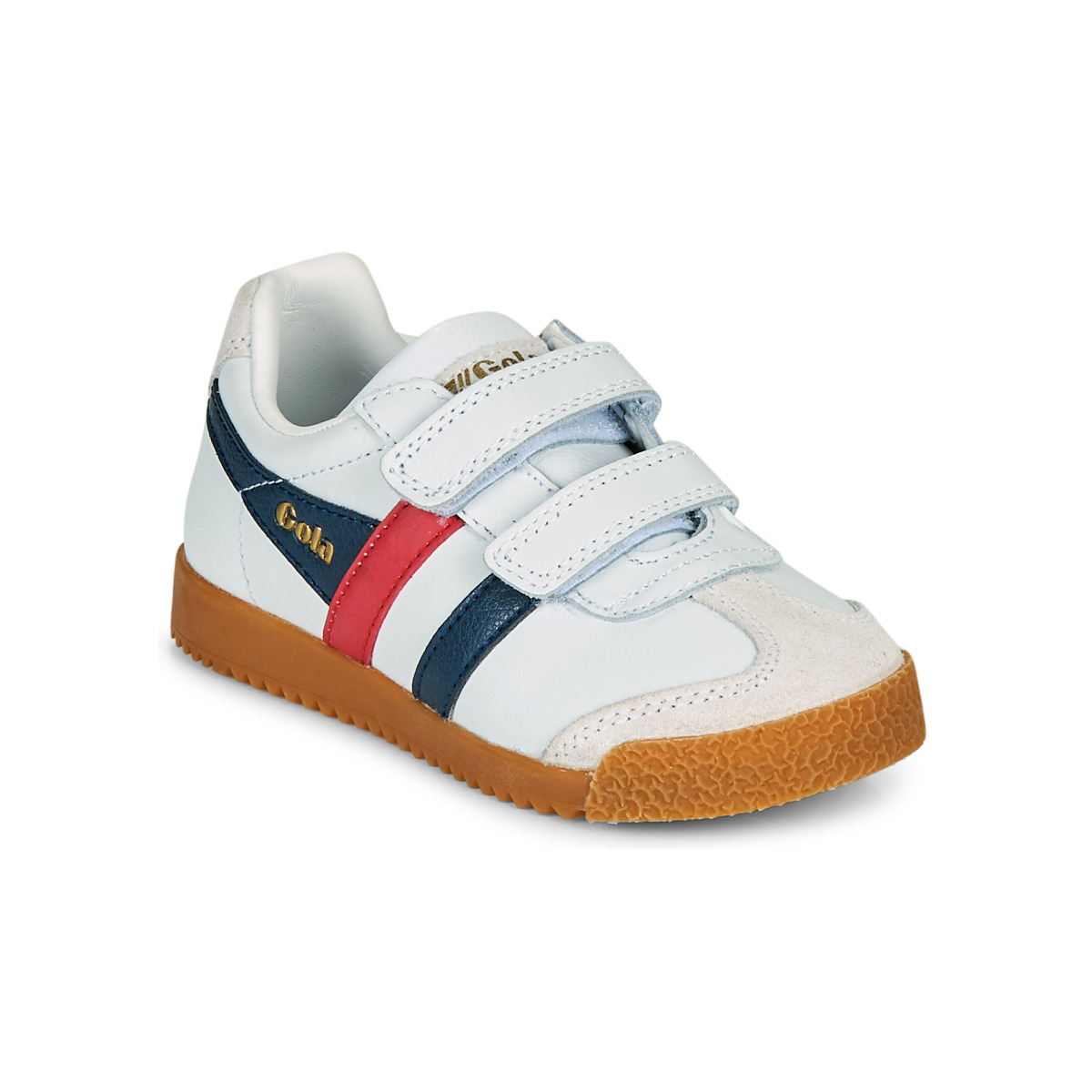 Sko Børn Lave sneakers Gola HARRIER LEATHER VELCRO Hvid / Marineblå / Rød