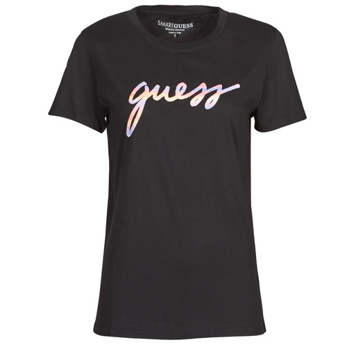 textil Dame T-shirts m. korte ærmer Guess SS SUNSET GRADIENT LOGO Sort / Flerfarvet