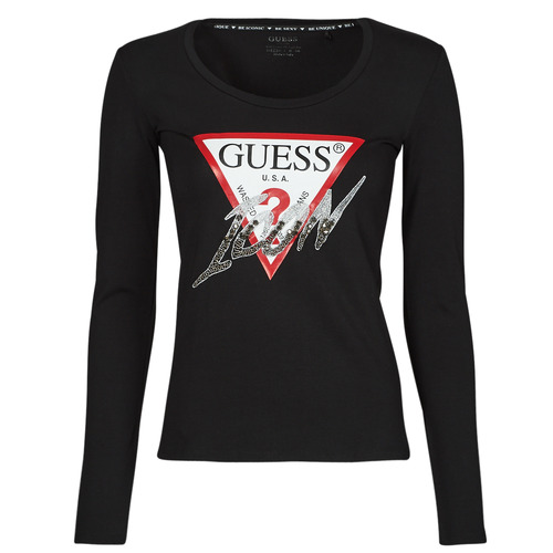 textil Dame Langærmede T-shirts Guess LS CN ICON TEE Sort