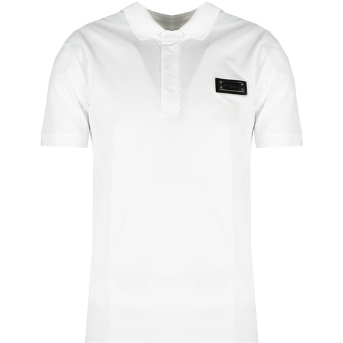 textil Herre Polo-t-shirts m. korte ærmer Les Hommes LKT500 731U | Slim Fit Pique Polo with Metal Logo Hvid