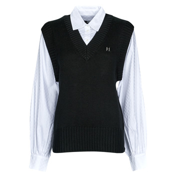 textil Dame Pullovere Karl Lagerfeld KNIT VEST W/ POPLIN SHIRT Sort / Hvid