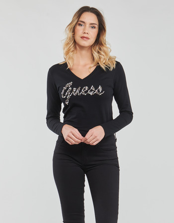 textil Dame Langærmede T-shirts Guess LS VN BONITA TEE Sort