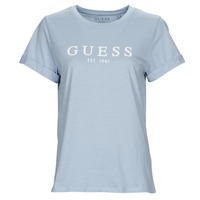 textil Dame T-shirts m. korte ærmer Guess ES SS GUESS 1981 ROLL CUFF TEE Blå