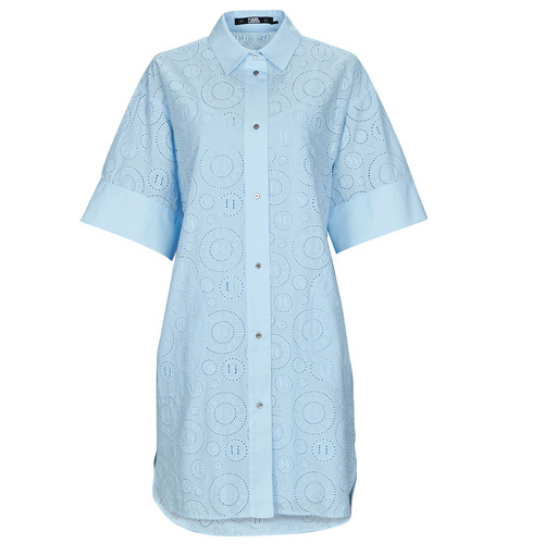 textil Dame Korte kjoler Karl Lagerfeld BRODERIE ANGLAISE SHIRTDRESS Blå / Himmelblå