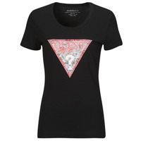 textil Dame T-shirts m. korte ærmer Guess RN SATIN TRIANGLE Sort