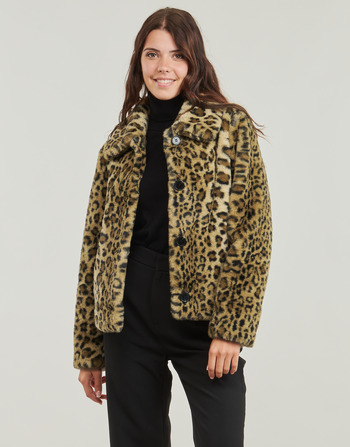 textil Dame Frakker Guess CECILE PRINT LEOPARD FAUX FUR Leopard