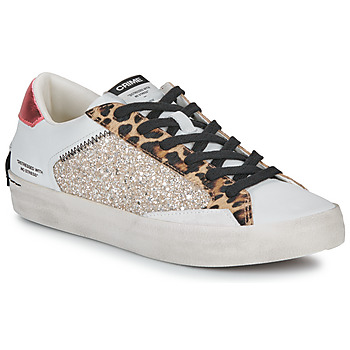 Sko Dame Lave sneakers Crime London DISTRESSED Hvid / Leopard / Pink