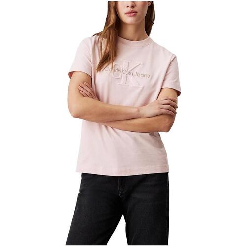 textil Dame T-shirts m. korte ærmer Calvin Klein Jeans  Pink