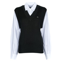 textil Mujer Jerséis Karl Lagerfeld KNIT VEST W/ POPLIN SHIRT Negro / Blanco