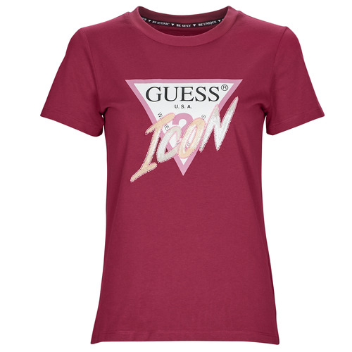 textil Mujer Camisetas manga corta Guess SS CN ICON TEE Burdeo