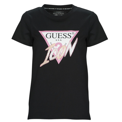 textil Mujer Camisetas manga corta Guess SS CN ICON TEE Negro