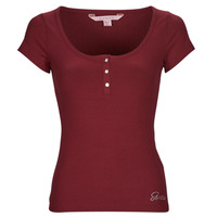 textil Mujer Camisetas manga corta Guess ES SS KARLEE JEWEL BTN HENLEY Burdeo