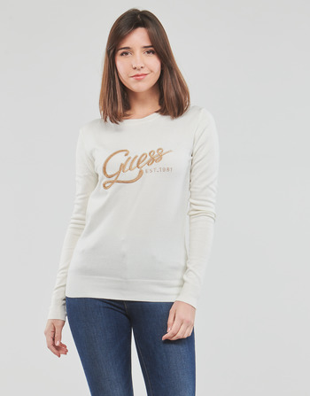 textil Mujer Sudaderas Guess LS EDIE RN TONAL LOGO SWTR Blanco / Oro