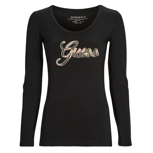 textil Mujer Camisetas manga larga Guess LS SN GUESS SCRIPT TEE Negro