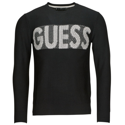 textil Hombre Jerséis Guess AMYAS LS CN SLOGAN SWEATER Negro