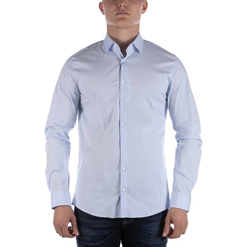 textil Hombre Camisas manga larga Calvin Klein Jeans Camicia  Poplin Stretch Slim Azzurro Marino