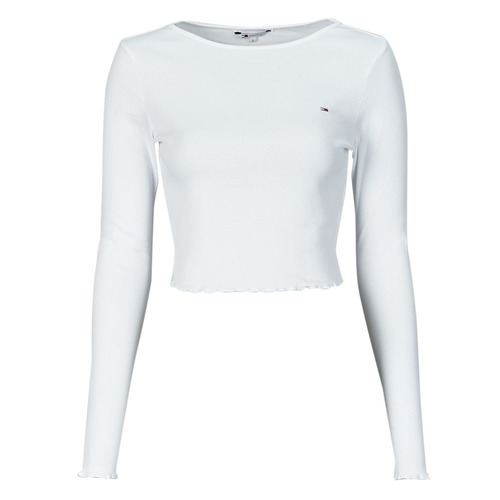 textil Mujer Camisetas manga corta Tommy Jeans TJW RUCHE RIB TOP LS Blanco