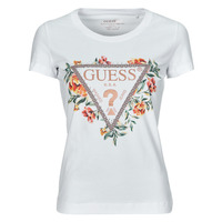 textil Mujer Camisetas manga corta Guess TRIANGLE FLOWERS Blanco