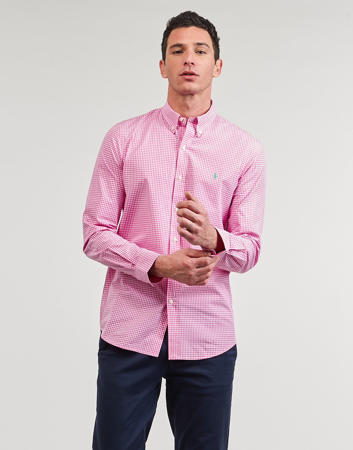 textil Hombre Camisas manga larga Polo Ralph Lauren CHEMISE AJUSTEE SLIM FIT EN POPELINE RAYE Rosa