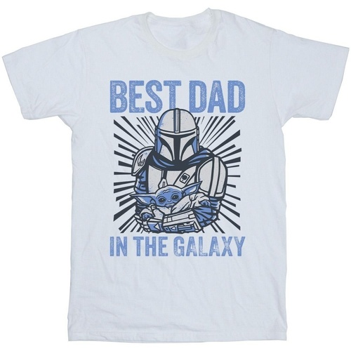 textil Hombre Camisetas manga larga Disney Mandalorian Best Dad Galaxy Blanco