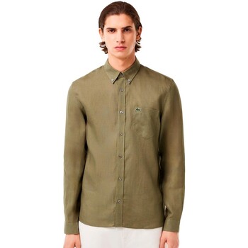 textil Hombre Camisas manga larga Lacoste - Camisa de Lino Verde