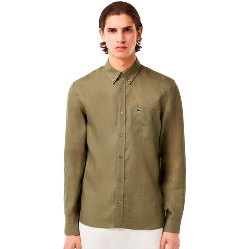 textil Hombre Camisas manga larga Lacoste - Camisa de Lino Verde