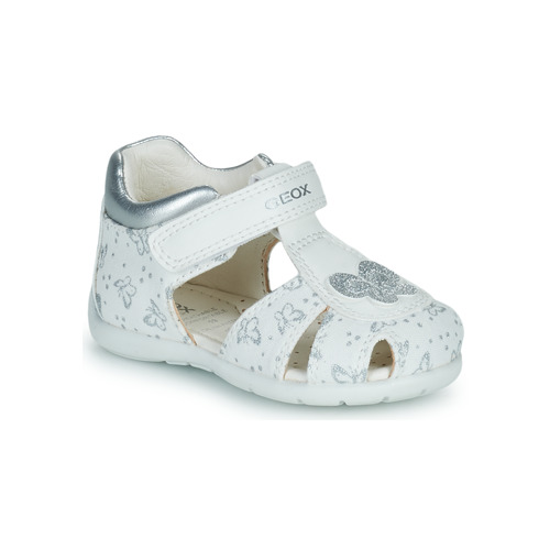 Shoes Girl Sandals Geox B ELTHAN GIRL C White / Silver