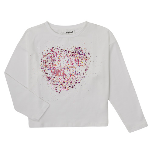 Clothing Girl Long sleeved shirts Desigual ALBA White / Pink