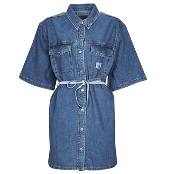 Clothing Women Short Dresses Calvin Klein Jeans UTILITY BELTED SHIRT DRESS Jean