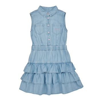 Clothing Girl Short Dresses Guess LYOCELLE SLUB DENIM Blue