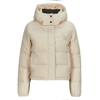 Clothing Women Duffel coats Calvin Klein Jeans MONOLOGO NON DOWN SHORT PUFFER Beige