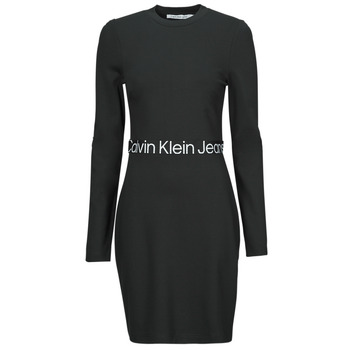 Clothing Women Short Dresses Calvin Klein Jeans LOGO ELASTIC MILANO LS DRESS Black