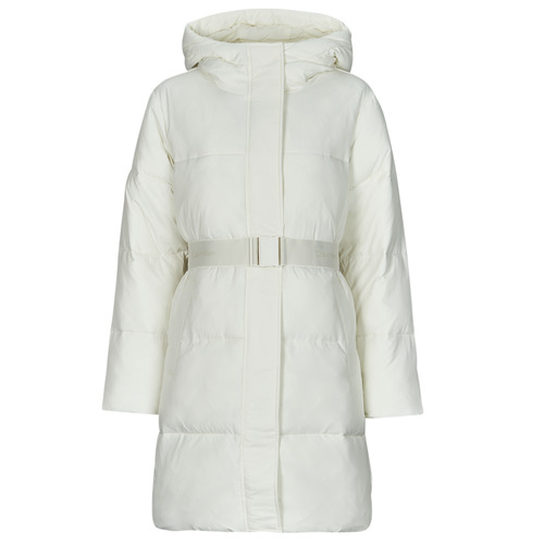 Clothing Women Duffel coats Calvin Klein Jeans LOGO BELT LONG PUFFER White