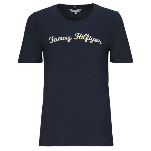 Clothing Women short-sleeved t-shirts Tommy Hilfiger REG SCRIPT C-NK SS Marine