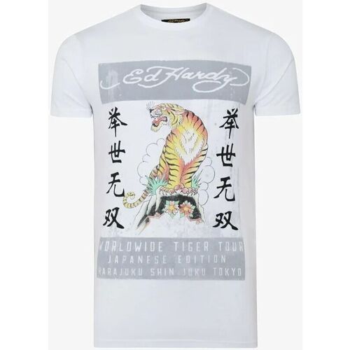 vaatteet Miehet Lyhythihainen t-paita Ed Hardy Mt-tiger t-shirt Valkoinen