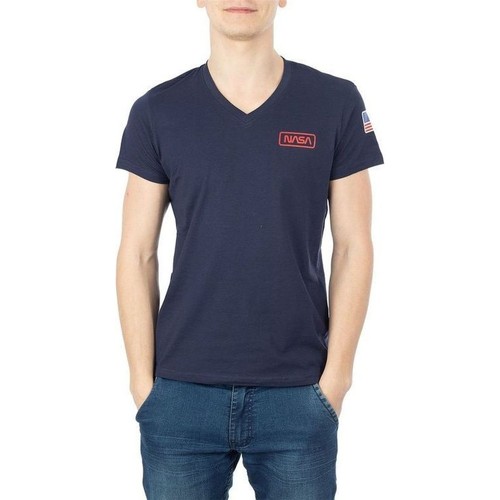 vaatteet Miehet T-paidat & Poolot Nasa BASIC FLAG V NECK Sininen