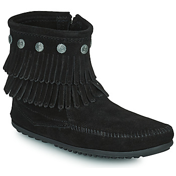 kengät Naiset Bootsit Minnetonka DOUBLE FRINGE SIDE ZIP BOOT Musta