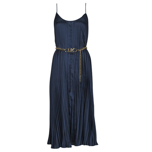 vaatteet Naiset Pitkä mekko MICHAEL Michael Kors PLEATED SLIP MIDI DRESS Laivastonsininen