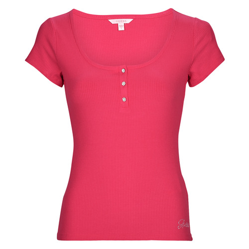 vaatteet Naiset Lyhythihainen t-paita Guess SS KARLEE JEWEL BTN HENLEY Fuksia