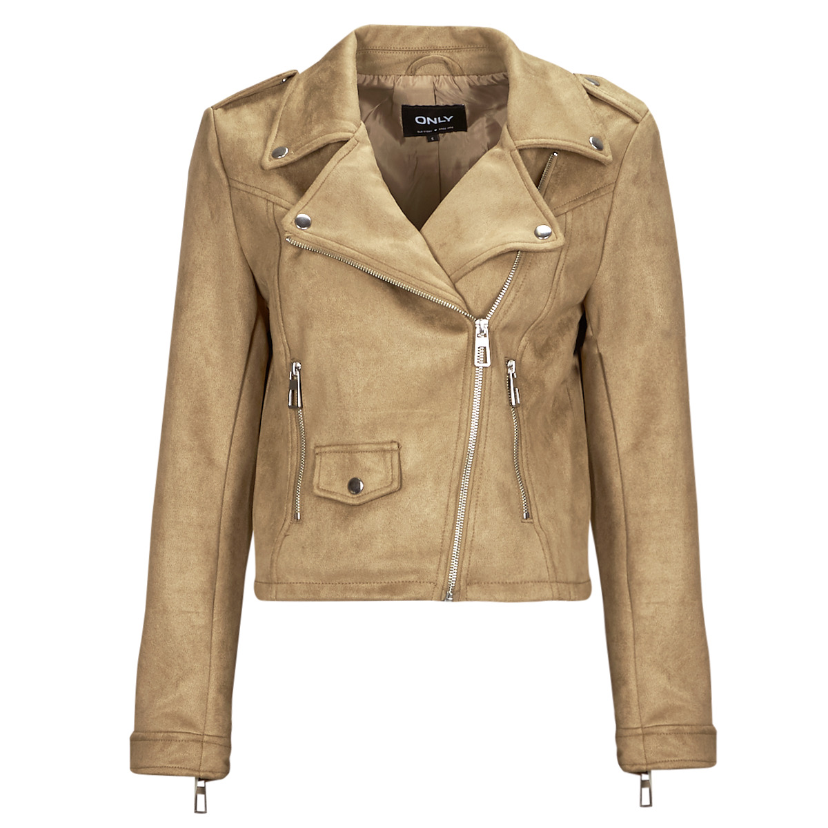 vaatteet Naiset Nahkatakit / Tekonahkatakit Only ONLSCOOTIE FAUX SUEDE BIKER JACKET OTW Beige