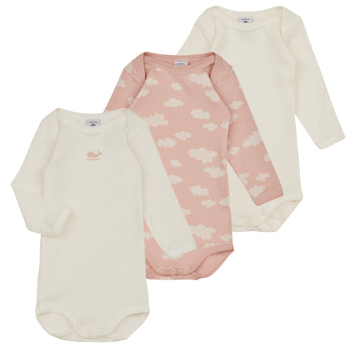 vaatteet Tytöt pyjamat / yöpaidat Petit Bateau BODY US ML CLOUDY PACK X3 Vaaleanpunainen / Valkoinen